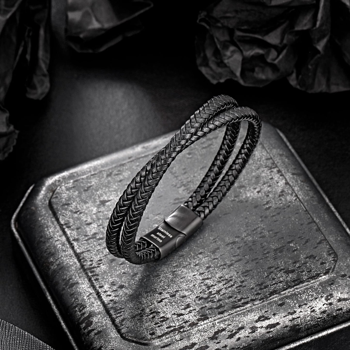 murtoo Mens Bracelet Leather Braided, Brown and Black Leather Bracelet for Men