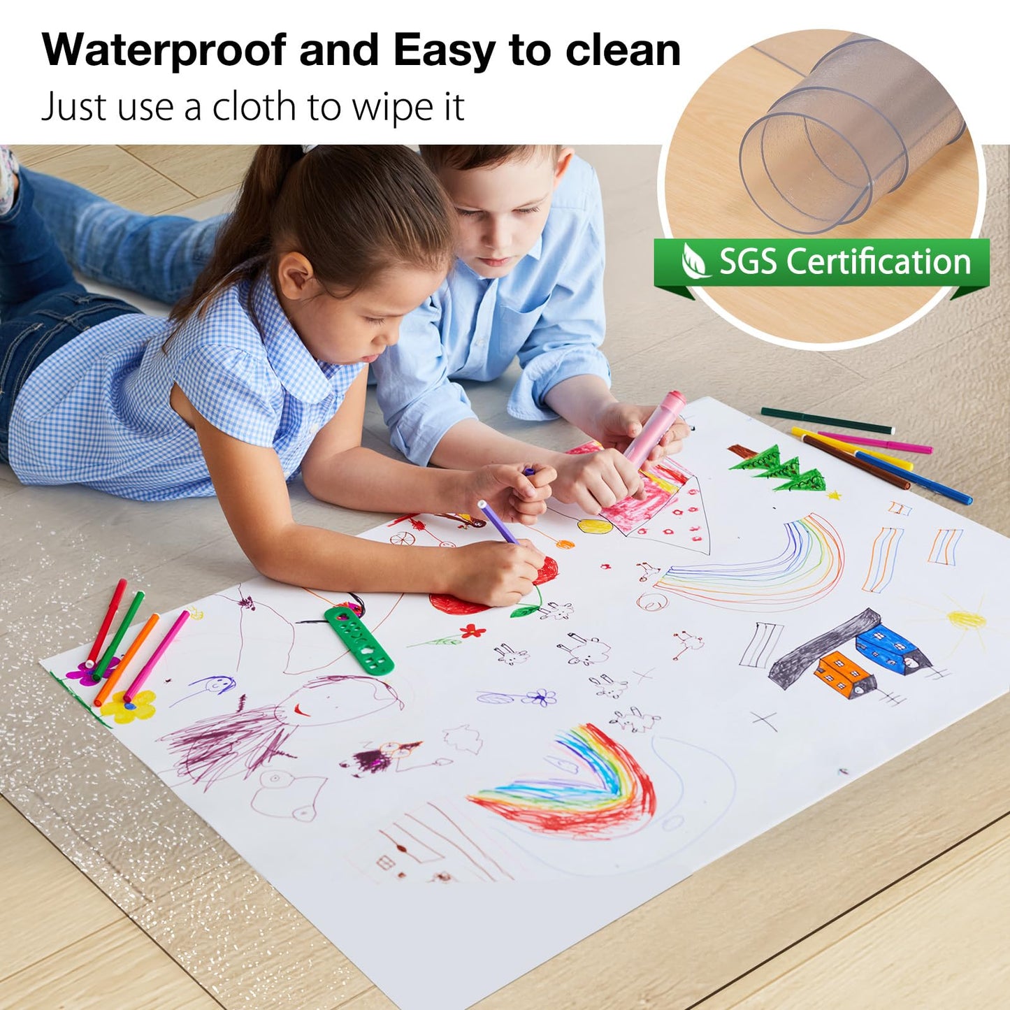 Mymeely Floor Mat for Home, 6'x9 Upgraded Clear Area Rug for Dining Room, Non-Slip Hard Floor Living Room, PVC Waterproof Vinyl Floor Protector Mat, Large Plastic Under Bedroom, Kitchen, Table