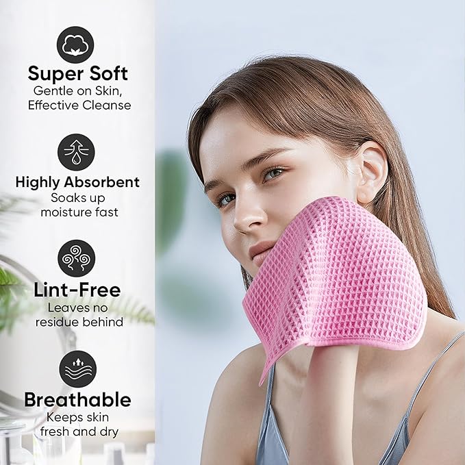Microfiber Waffle Face Towels, 4 Pieces, Fast Drying, Lint Free 430 GSM