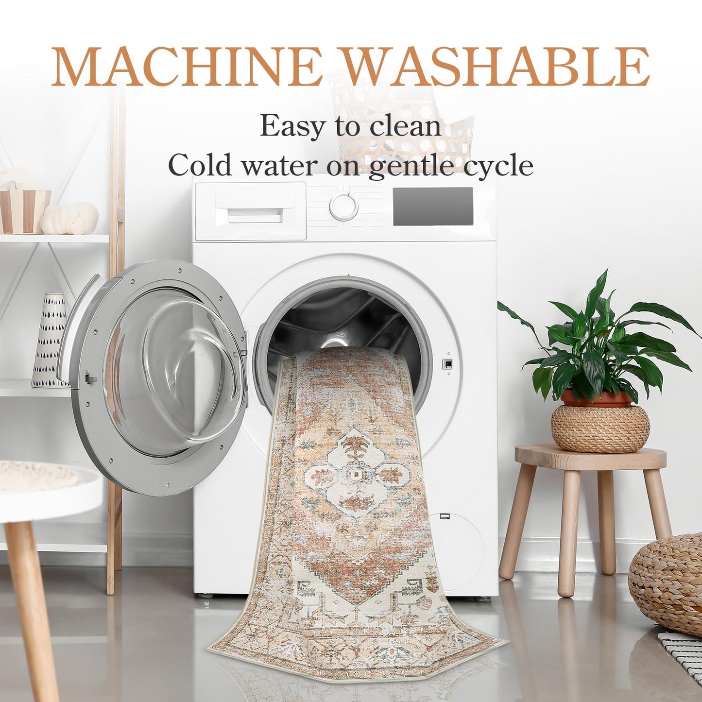 Lahome 5x7 Boho Machine Washable Area Rug Non-Slip Lightweight Low-Pile Oriental Distressed Print for Living,Bedroom,Office Adelyn