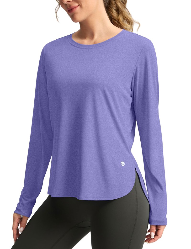 Women's Sun Shirts UPF 50+ Long Sleeve UV Protection Shirt Lightweight Quick Dry Workout Hiking Tops for Women(Heather Purple,L)