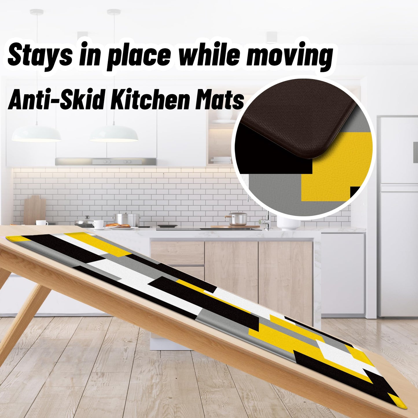 Tyrot Yellow Grey Kitchen Rug Set of 2 Cushioned Anti Fatigue Kitchen Mats for Floor Non-Slip Waterproof Kitchen Floor Mats Geometric Ergonomic Cushioned Comfort Standing Mat for Laundry, Office, Sink