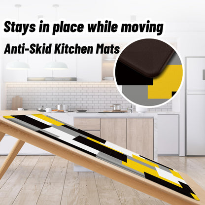 Tyrot Yellow Grey Kitchen Rug Set of 2 Cushioned Anti Fatigue Kitchen Mats for Floor Non-Slip Waterproof Kitchen Floor Mats Geometric Ergonomic Cushioned Comfort Standing Mat for Laundry, Office, Sink