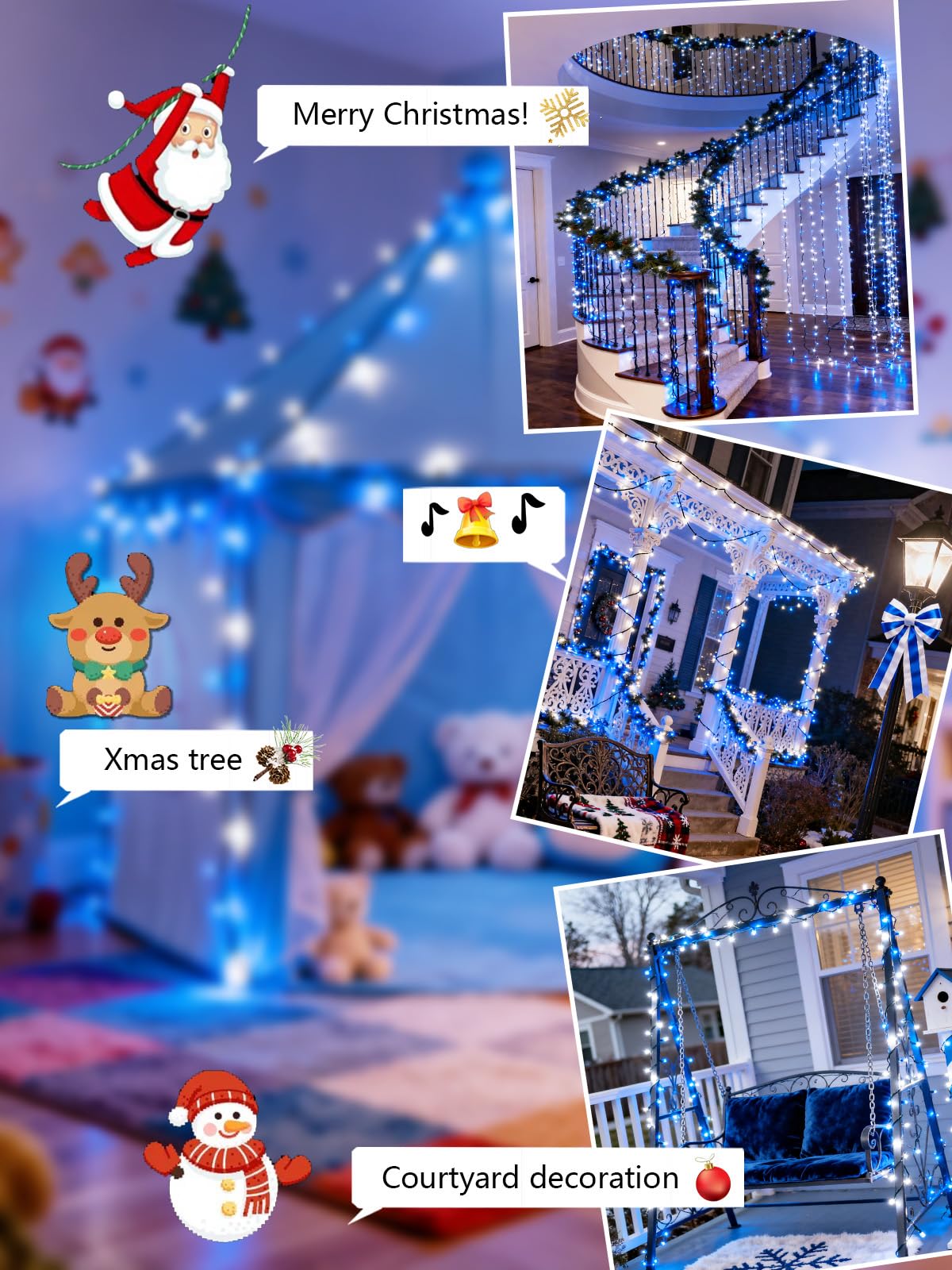 Voice Controlled Christmas Lights with Remote, 99 FT 300 LED String Lights Indoor Outdoor with 12 Modes 3 Timers, Dimmable Twinkle Light Plug in Waterproof for Xmas Tree Party Decor, White and Blue
