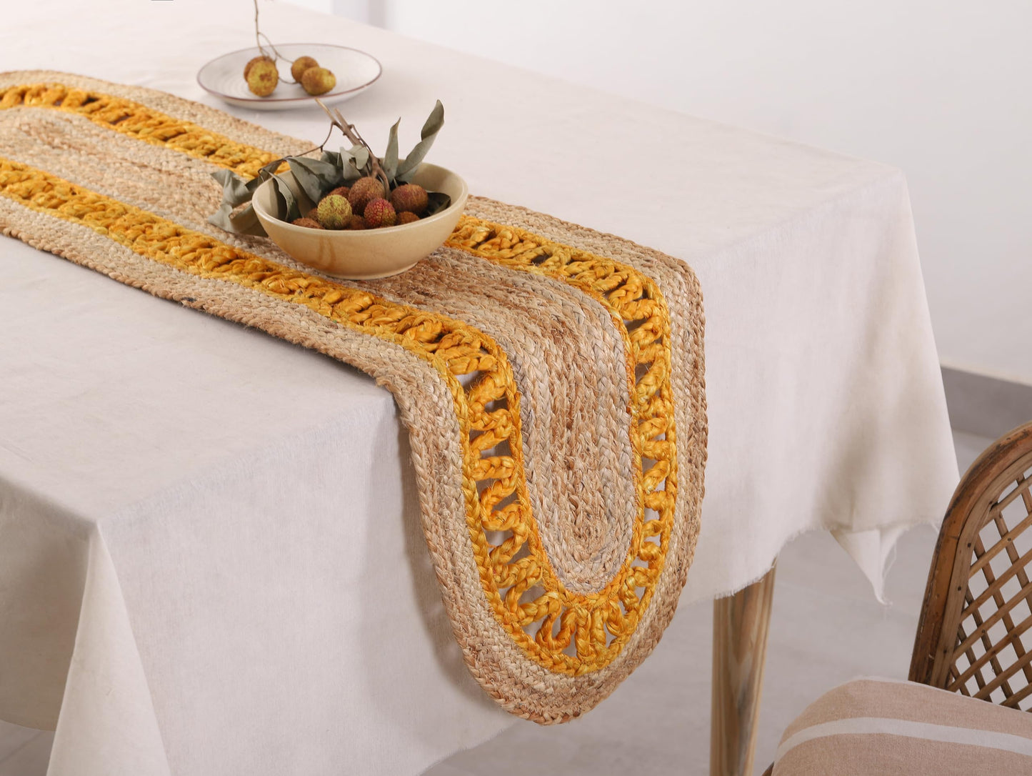 Madhu International Natural Jute Oval Table Runner 13x36 Inch – Handwoven Boho Burlap Rug for Dining Table, Rustic Farmhouse Kitchen Decor, Eco-Friendly Coffee Table Accent & Wedding Decor