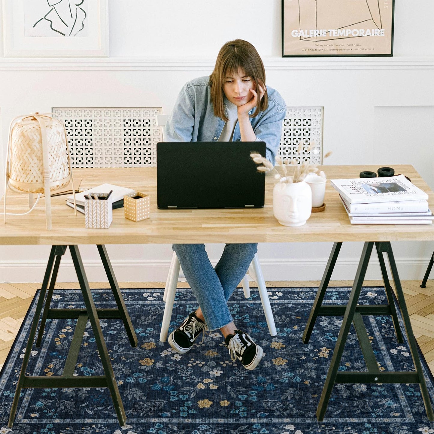 chakme Office Chair Mat for Hardwood Floor, 72"x48" Easy Glide Computer Desk Mat Protector for Rolling Chair Under Desk Rug Nonslip Backing, Machine Wash, (Floral)