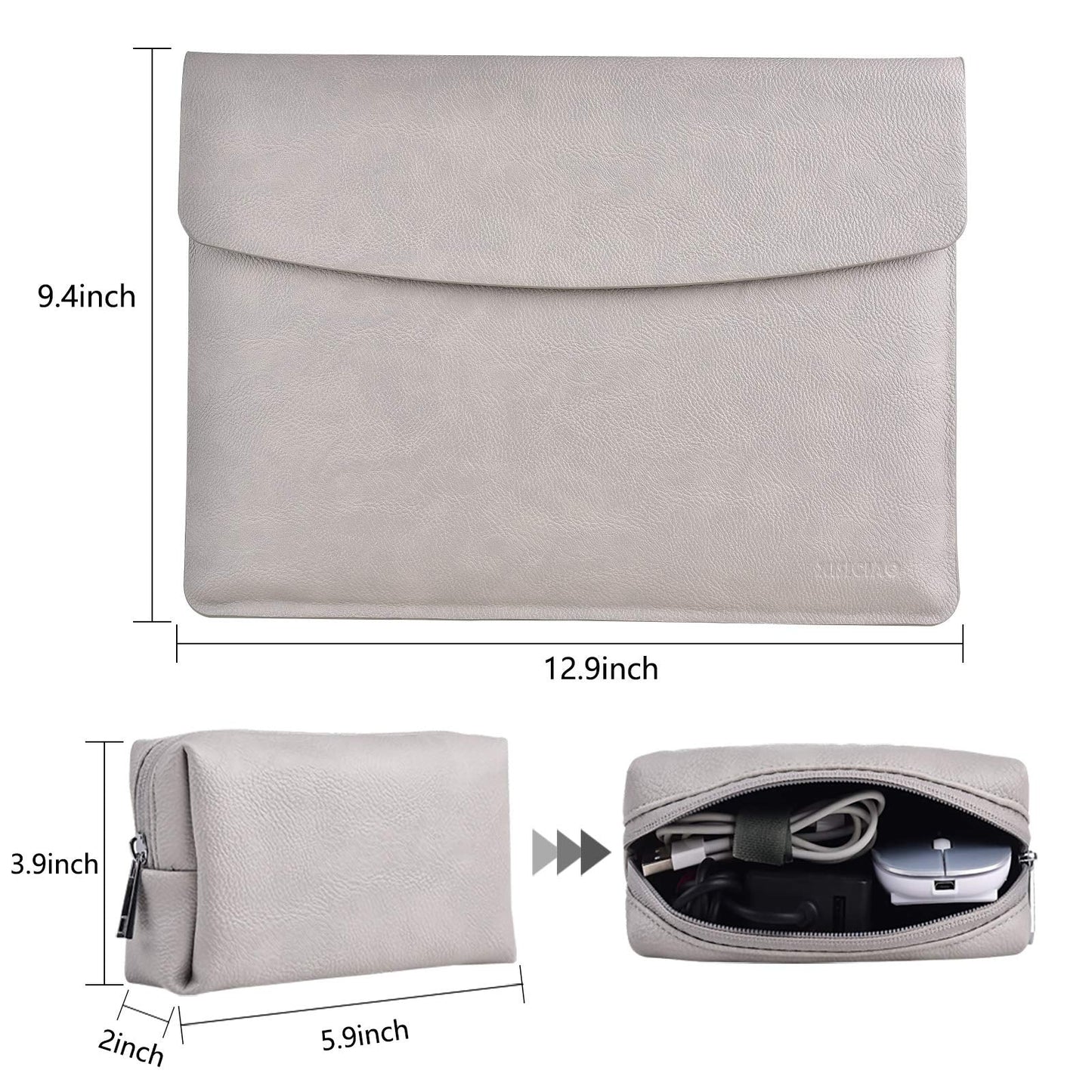xisiciao, Surface Pro 11th/10/9/8/7/6/5/4/Pro X Sleeve case, for Microsoft 12-12.3-13 Inch Tablet Waterproof Ultrathin Carrying Cover with Small Bag (Palladium)