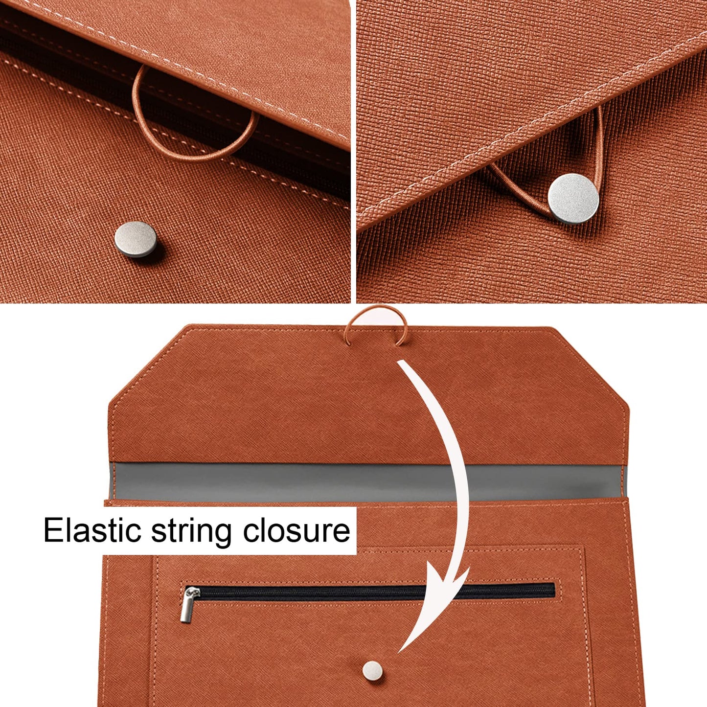 Yufocusqc PU Leather A4 File Folder Document Holder 2 Pockets Portfolio Envelope Folder Case with Elastic String 3/4 Inch Expansion (Brown)