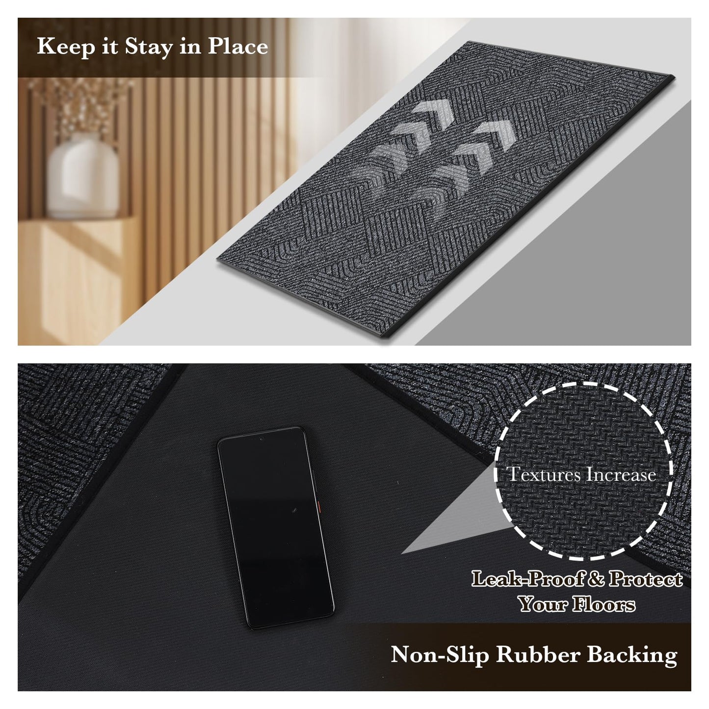 Naoloture Indoor Door Mat 30"x47" Large, Low-Profile Welcome Front Door Mat Indoor Entrance, Non Slip Rubber Backing Inside Doormat Washable Entryway Mat Dirt Trapper & Absorbent, Dark-Grey/Black