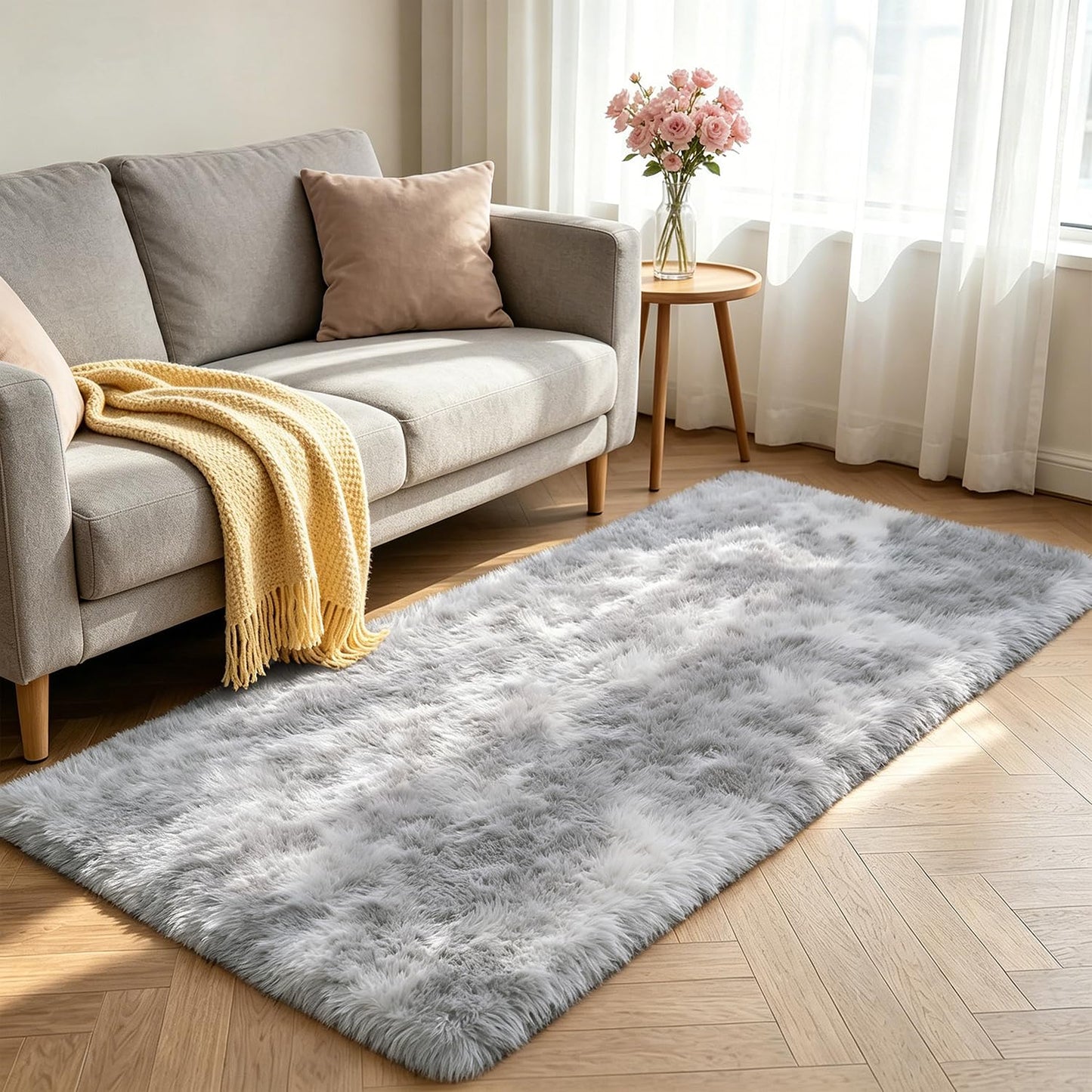 Shag Runner Rug for Bedroom Living Room 2x6 Upgrade Non-Slip Fluffy Soft Bedside Rugs,Shaggy Gray Carpet for Livingroom Dorm Home Decor Aesthetic