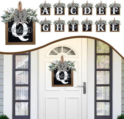 Ultra Large 14'' Last Name All Year Round Front Door Wreath with 26 Initial Letter Welcome Sign All Seasons Eucalyptus Garland and Bow Wreaths for Front Door Porch Farmhouse Decoration (Q)