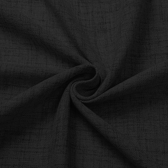 Tollpiz Linen Curtain Bedroom Rod Pocket Semi Sheer Curtains Burlap Light Filtering Thick Linen Drape for Living Room, 54 x 63 inches Long, Black, Set of 2 Panels
