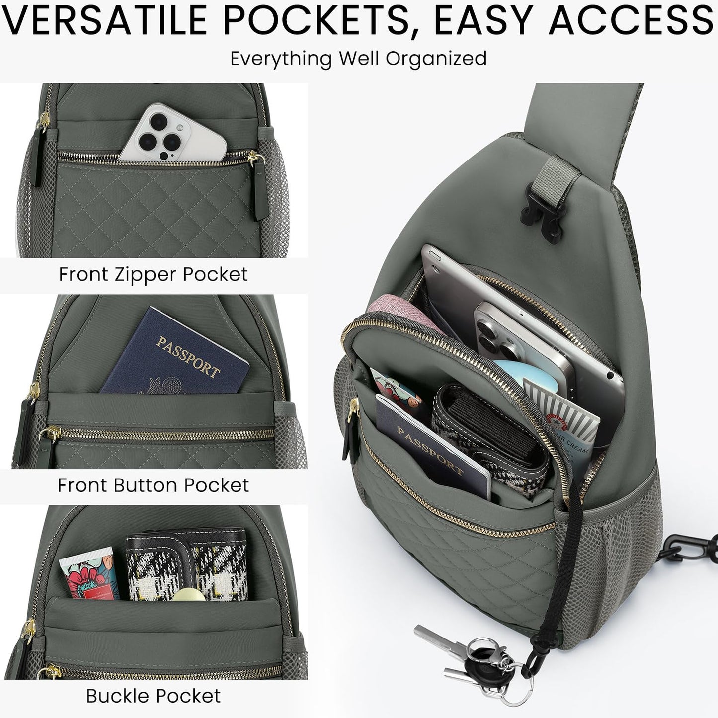 Vankor Small Crossbody Purses Bags for Women Men Travel, Chest Sling Bag Women Casual Cross Body Bag for Woman Sling Backpack Army Green