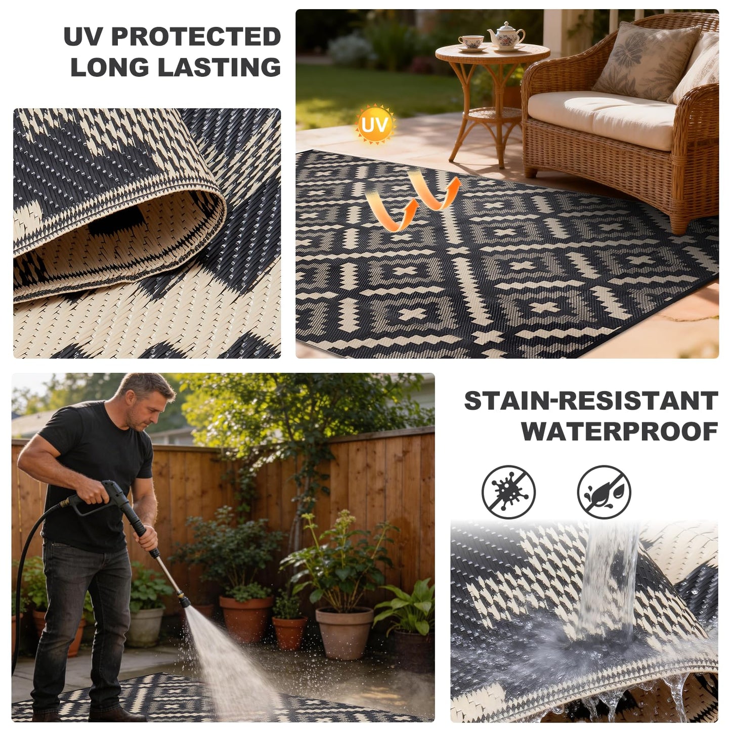 YONILE Outdoor Rug Waterproof for Patio,5x8 ft Outdoor Plastic Straw Rug,Reversible Plastic Area Rugs Mat Outside Carpet for RV, Deck, Porch, Picnic, Beach, Balcony