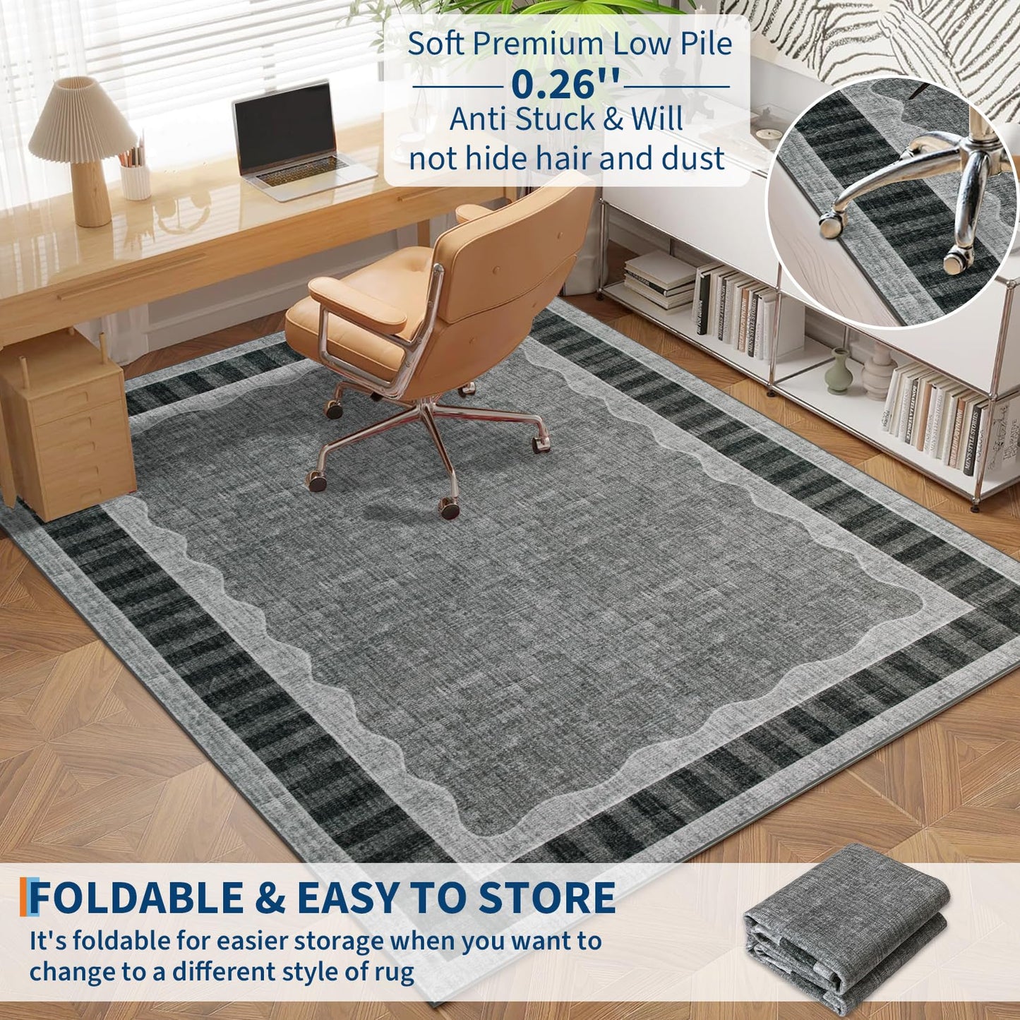 Garvee 8x10 Scalloped Area Rug, Large Washable Rug – Soft Non-Slip Backing Thin Floor Mat Carpet for Living Room Bedroom Dining Room Playroom Nursery Home Decor