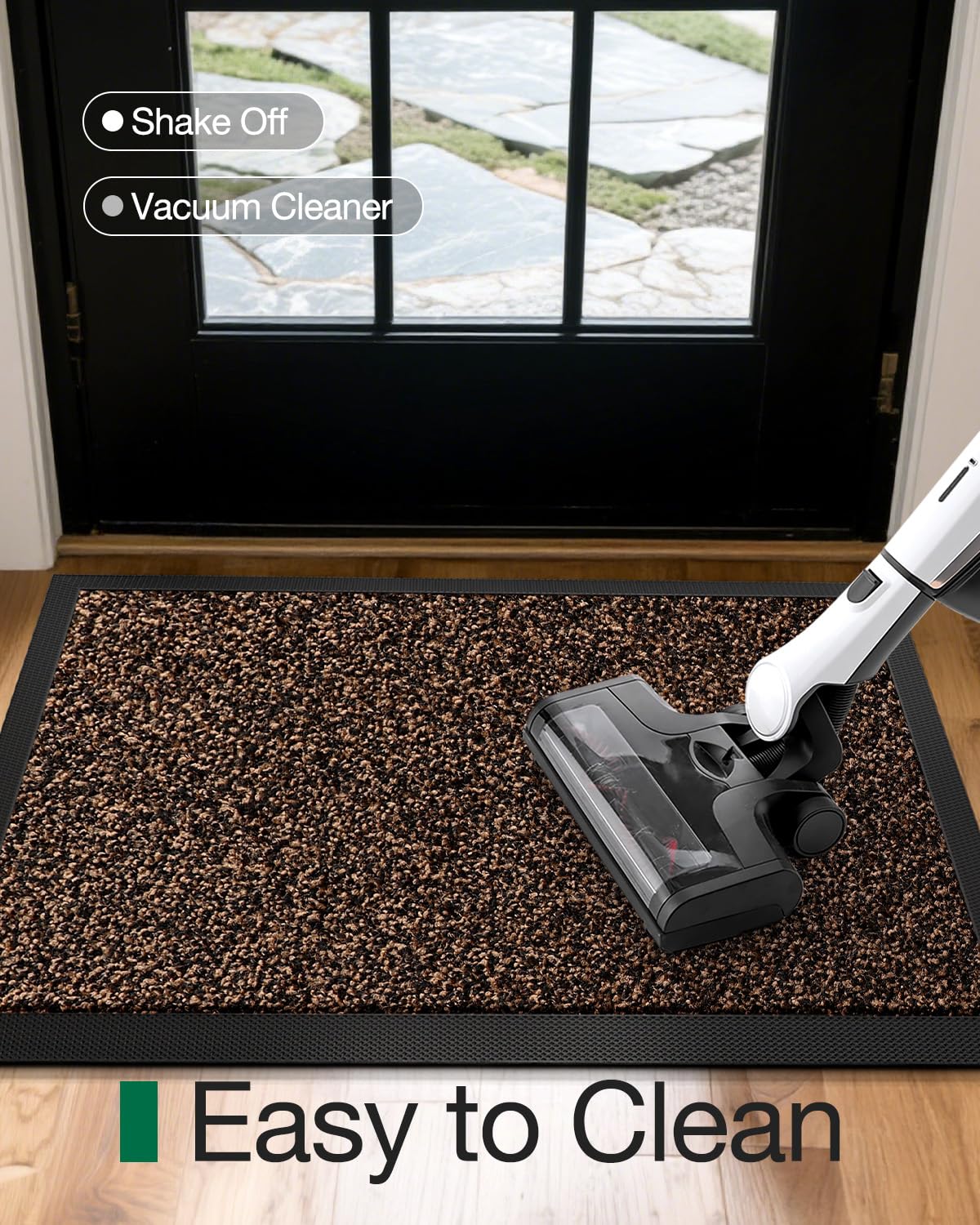 LUMI Front Door Mat Outside Entrance, 24"x36" Non Slip Low Profile Doormat for Entryway, Trap Dirt and Moisture Welcome Mats, Easy Clean, Patio, Garage,Brown