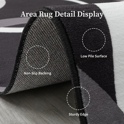 YIHOUSE Washable 5x7 Area Rugs for Living Room, Modern Black and White Rug for Bedroom Non Slip Low Pile, Modern Circle Pattern Carpet for Dining Room Playroom Home Office Decor