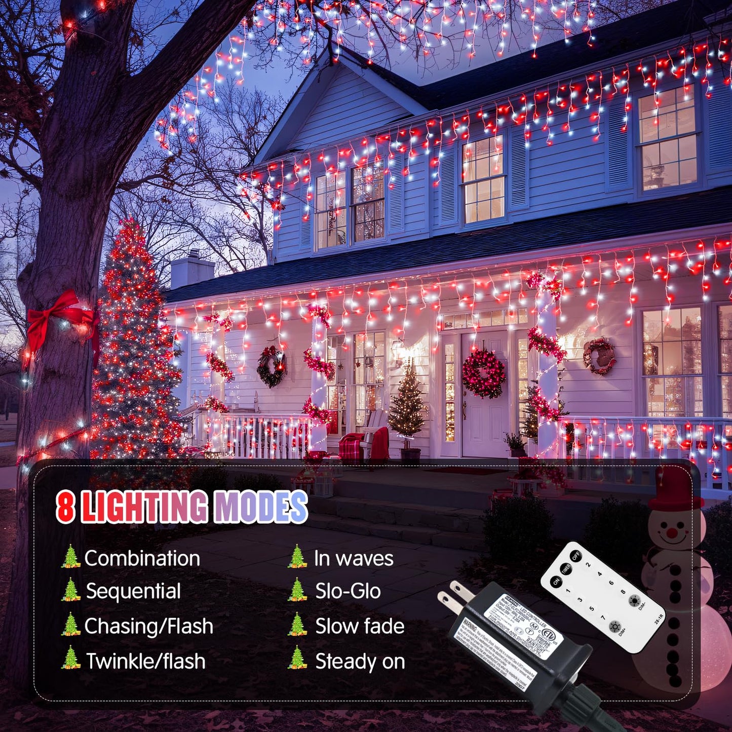 JMEXSUSS 38.8 Ft 400 LED Icicle Christmas Lights for Outside, 8 Modes Red and White Icicle String Lights Plug in with Remote, Christmas Lights Indoor Outdoor for Halloween Party Christmas Decoration