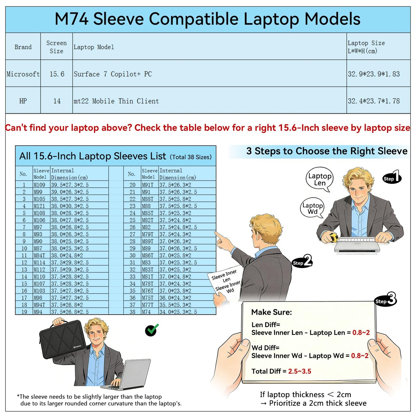 Smatree M74 Hard Protective 14-15.6 inch Laptop Sleeve Case Compatible for HP mt22 Mobile Thin Client, for Microsoft Surface Laptop 7 Copilot+ PC (X8269)