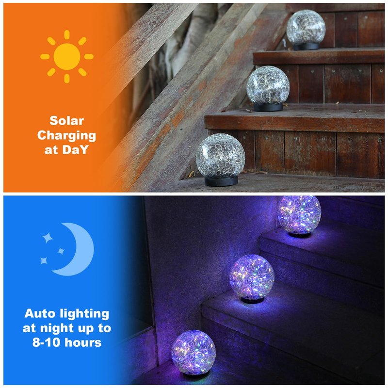MLKNK Solar Globe Lights Outdoor Waterproof-Solar Balls-Solar Garden Lights-Orbs for Outside 2 Pack Cracked Glass Ball for Lawn Patio Yard Backyard Decorations