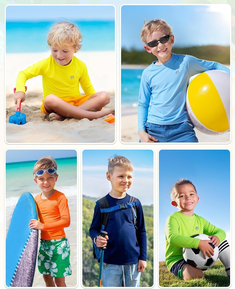 Boys UPF 50+ Swim Shirt | Long Sleeve UV Sun Protection Rash Guard for Youth - 1 or 2 Pack