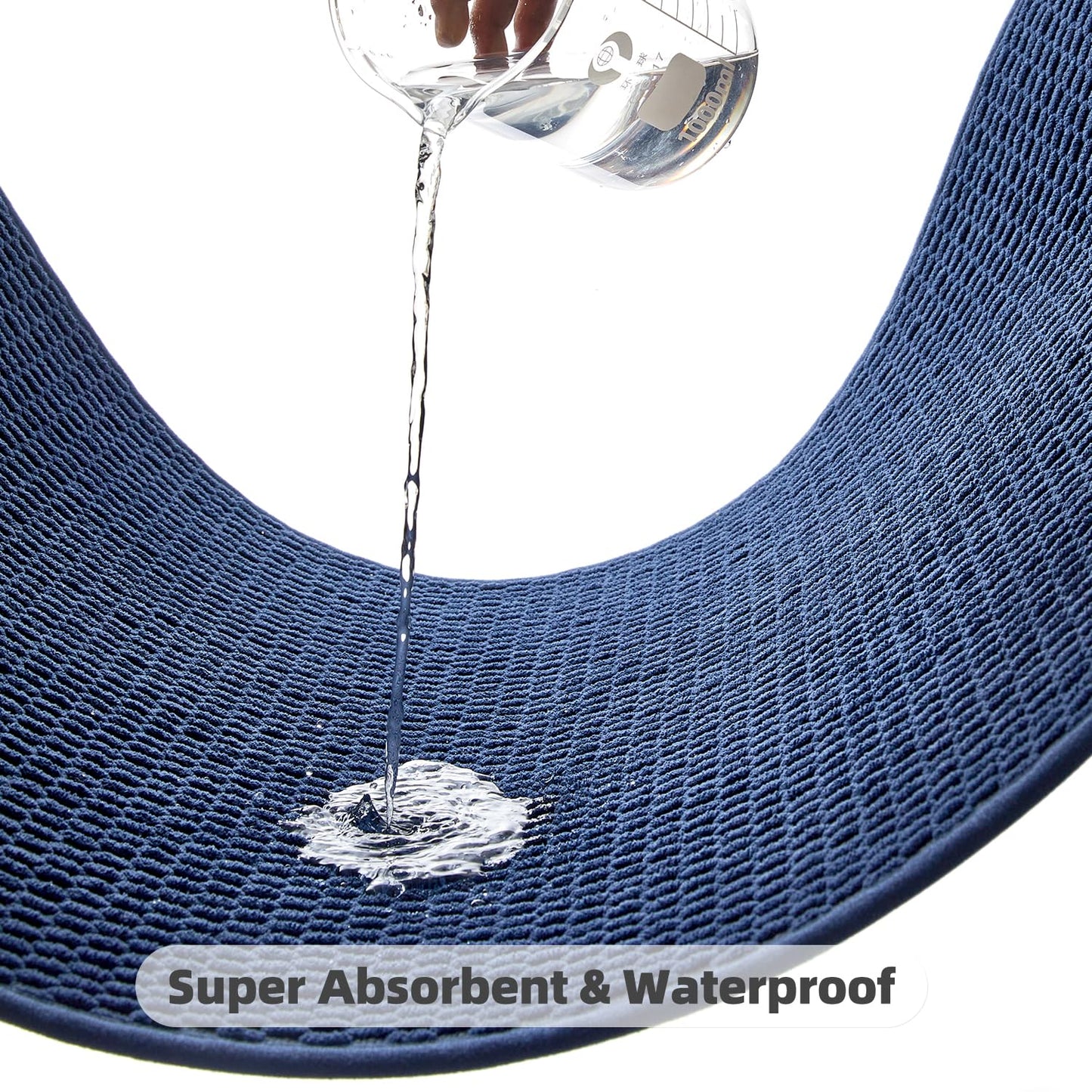 TYUU Bathroom Rugs Non Slip Washable, Super Absorbent Thin Bath Mat Small Quick Dry Low Pile Bathroom Rug, Navy Blue 16"x24"