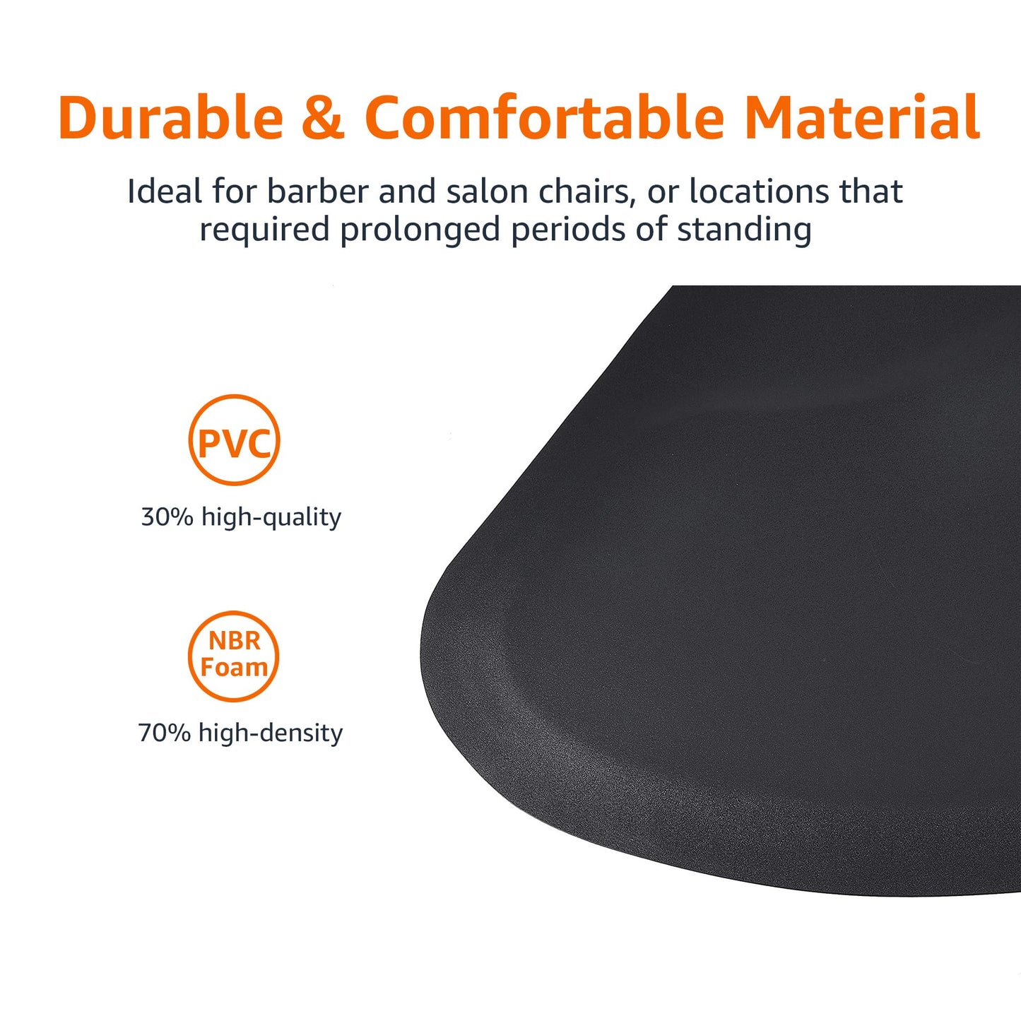 Amazon Basics Rectangular Anti-Fatigue Salon & Barber Shop Floor Mat, Non-Slip Standing Surface, 3ft x 5ft x 5/8 inch, Black