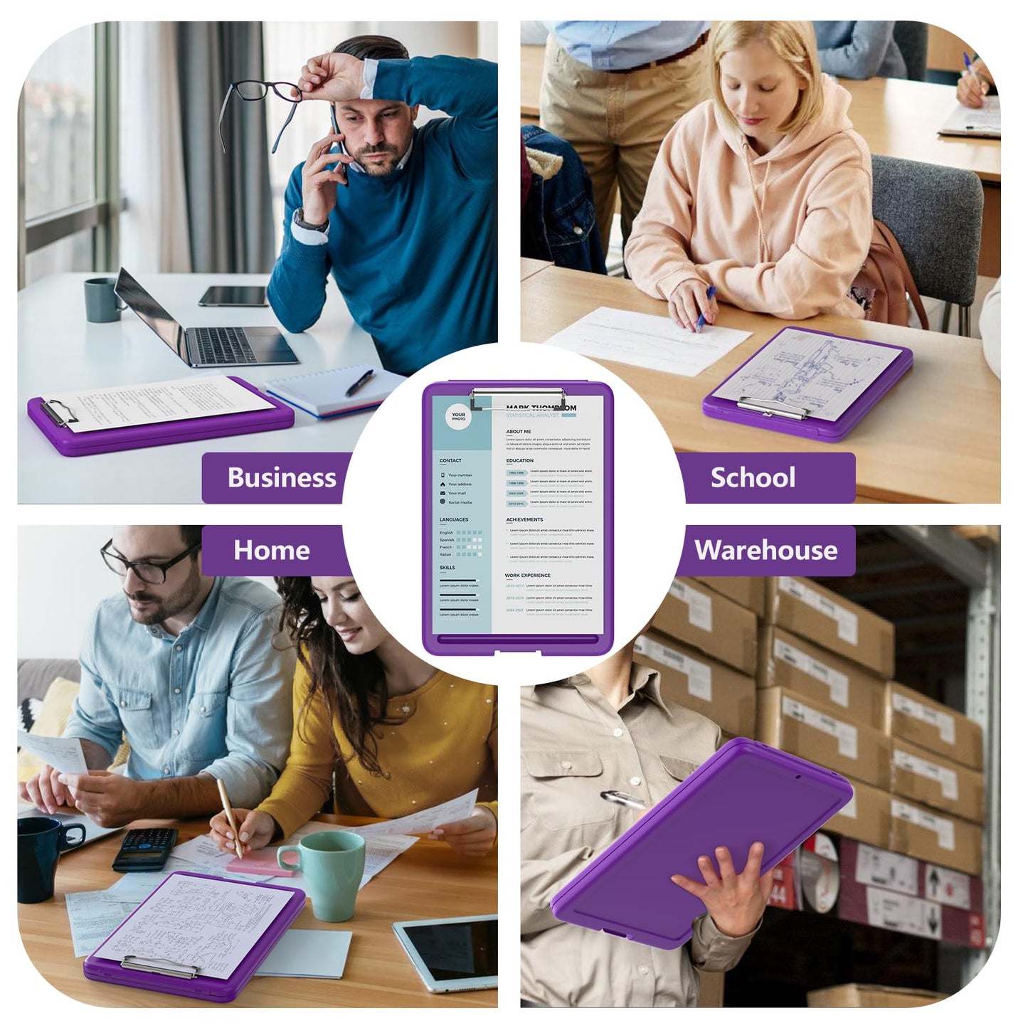 Clipboard with Storage, 8.5 x 11 Storage Clip Board with Low Profile Clip, Heavy Duty Nursing Foldable, Suitable for Classroom, Teacher, Coaches, Office School Supply(Purple)