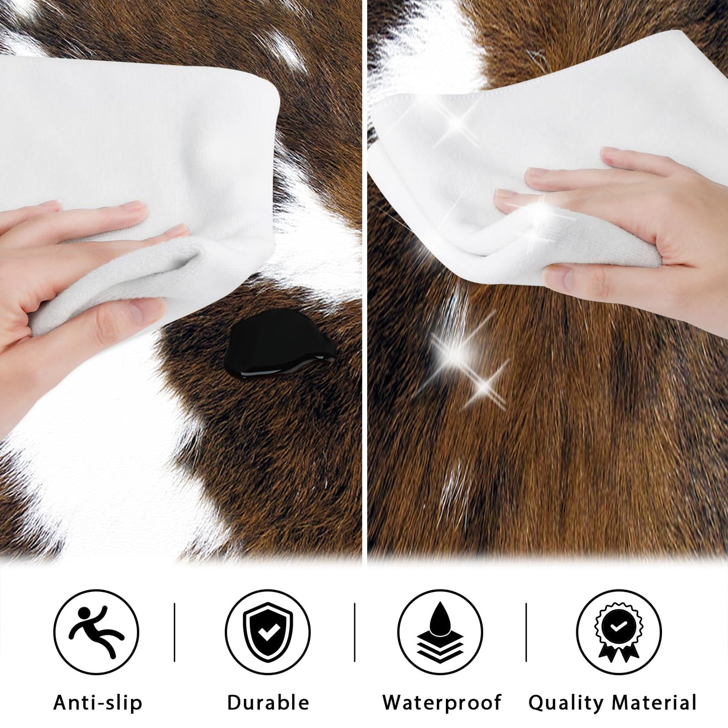 Western Cowhide Kitchen Rugs Set of 2 Black Brown Cow Print Rugs Anti Fatigue Mats for Floor Non Skid Waterproof Comfort Standing Runner Mat for Sink Laundry Office (Brown, 17.5"x29.5"+17.5"x47")
