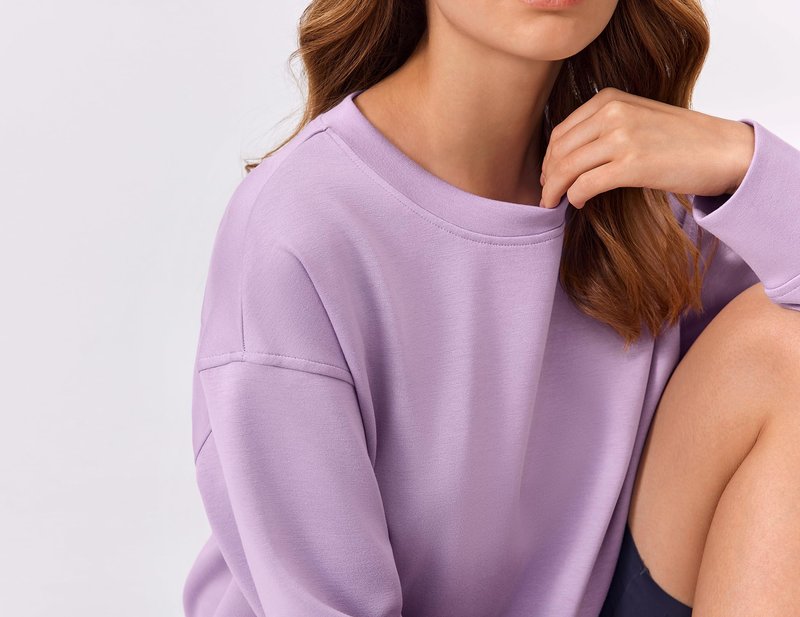 PINSPARK Cropped Sweatshirts for Women Oversized Pullover Long Sleeve Crop Top Lightweight Soft Travel Clothes 2024,Lavender Large