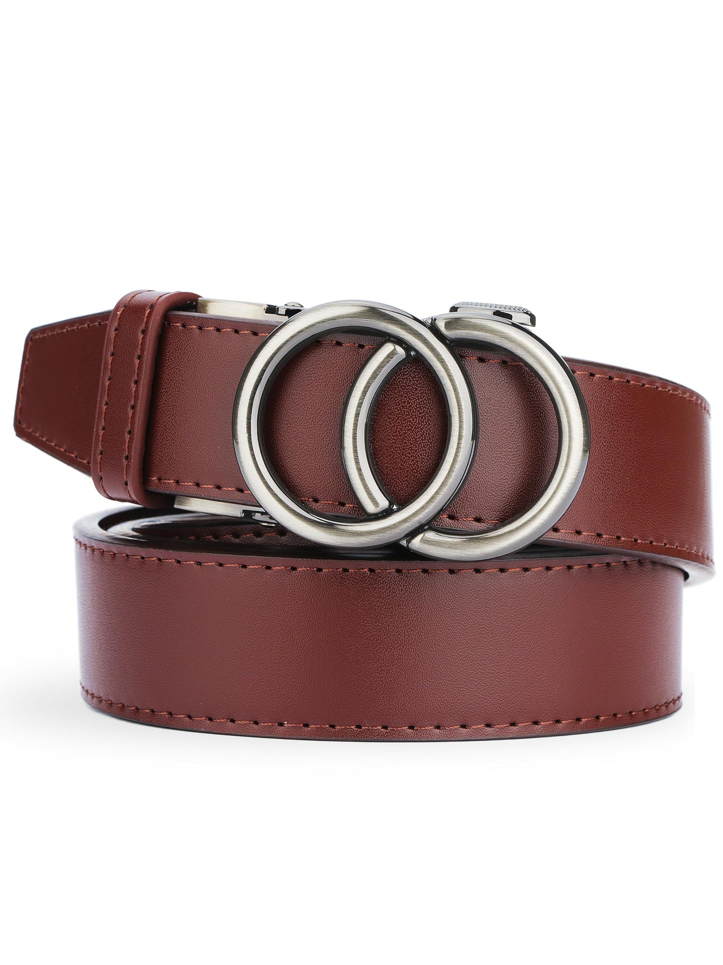 MILORDE Womens Ratchet Leather Dress Belt - 3cm/1.18“ width,Size Customizable Fit,Designs for Dress and Casual (W119-coffee, 36" to 42" Waist Adjustable)