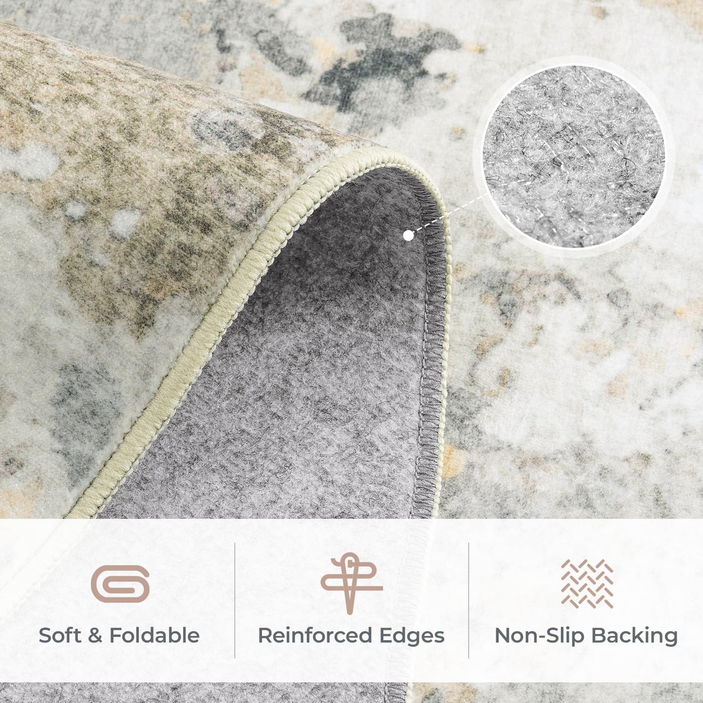 Carpelux 5x7 Area Rugs, Neutral Machine Washable Rugs for Living Room, Abstract Modern Soft Non-Slip Thin Print Floor Carpet for Bedroom Kids Room, Brown/Grey