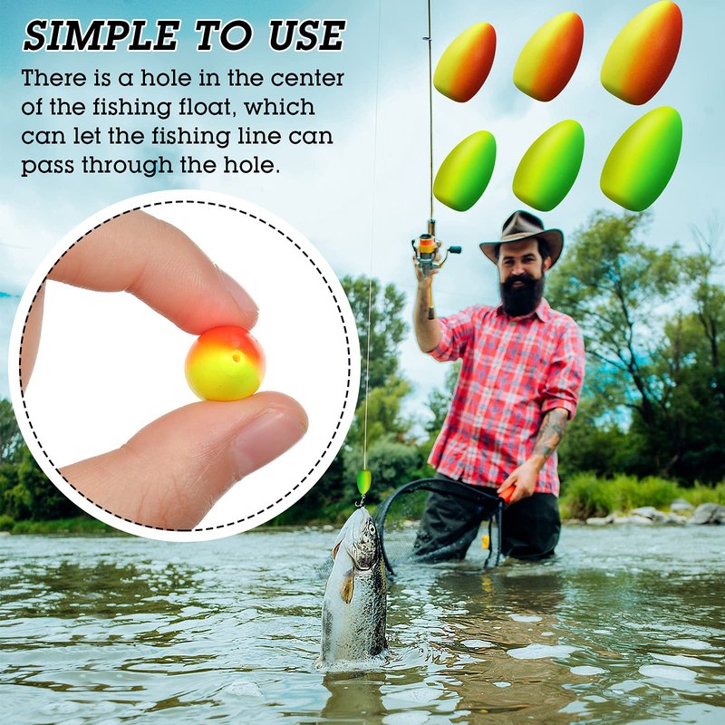 Skylety 60 Pieces Foam Floats Bullet Fishing Foam Snell Floats Pompano Rigs Oval Fly Fishing Strike Indicators for Trout Catfish Walleye(Yellow Green, Red Yellow)