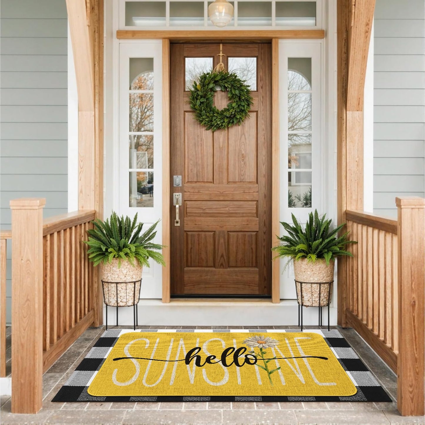 Roszwtit Hello Sunshine Daisy Door Mat 30 X 17 Inch Spring Summer Doormat Indoor Outdoor Entrance Floor Rug Non Slip Spring Summer Decor Rubber Mats