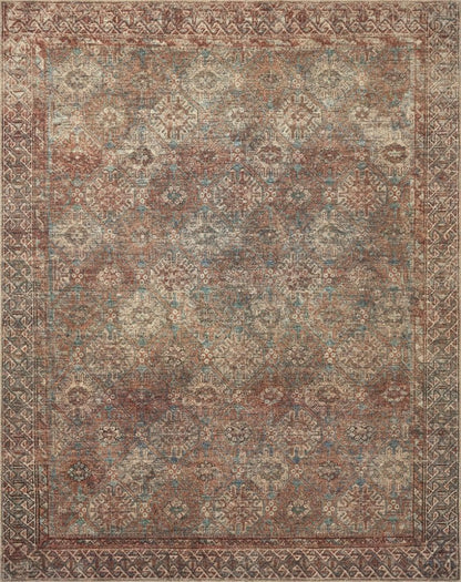 Loloi Amber Lewis Billie Collection, Aqua & Rust 2'-6" x 7'-6" Area Rug – Antique & Distressed Accent Rugs for Living Room, Bedroom, Entryway & Hallway, No Shed High Traffic Area Home Decor Rug