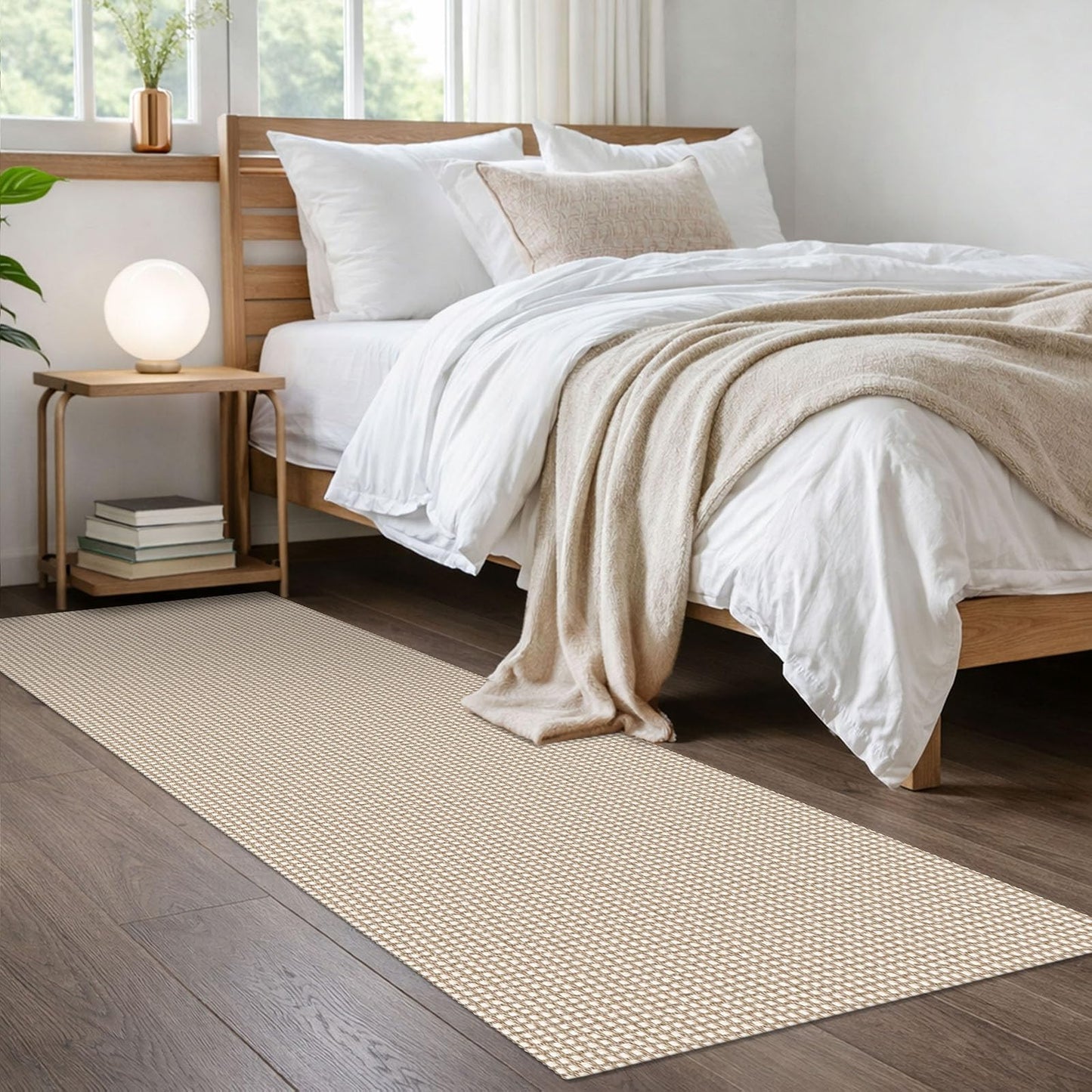 IOHOUZE Washable Runner Rug 2x6 Non Slip Runners for Hallways Entryway Runner Indoor, Kitchen Rugs Woven Cotton Floor Carpet for Kitchen Hall Entrance Bedroom, Cream/Beige
