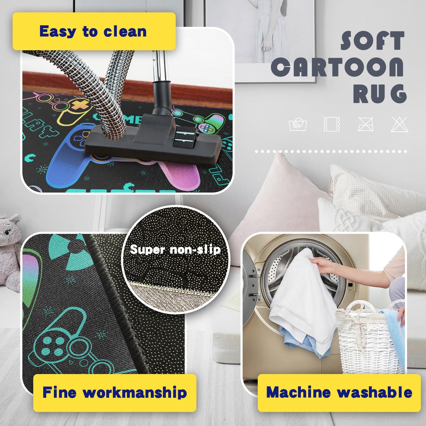 Isyorefam Play Gaming Rug for Bedroom Gamer Mat Gamepad for Boys Room 2x3 for Playroom Decor Washable