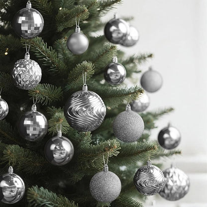 Annecy Christmas Tree Ornaments - 36 PCS Shatterproof Christmas Ball Ornaments Set for Holiday, Wreath & Party Decorations (Multi-Size, Silver)