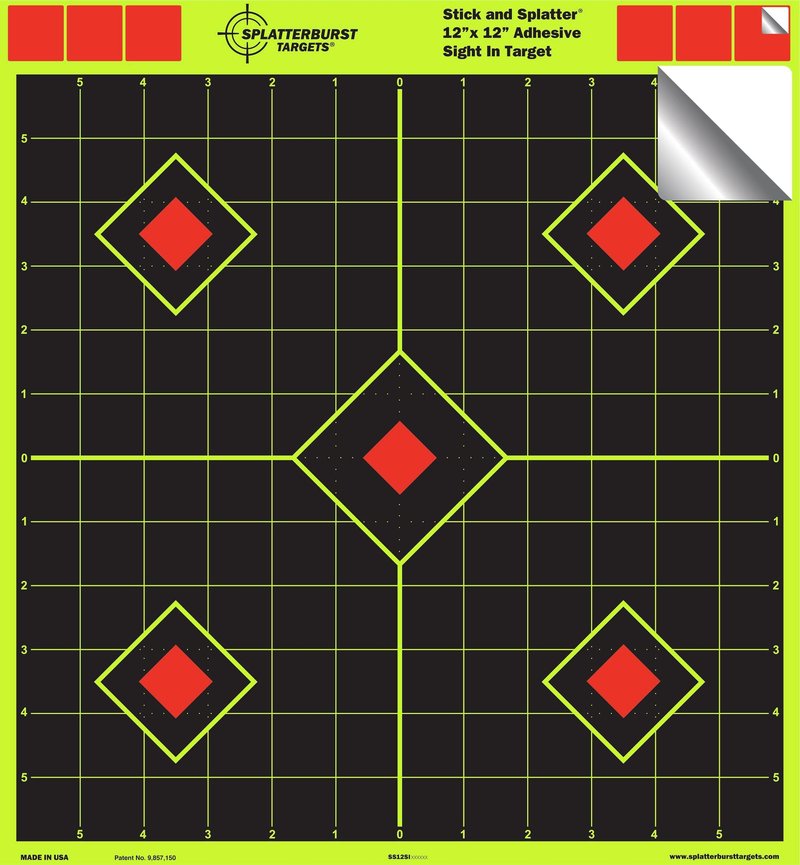 12"x12" Sight in Adhesive SPLATTERBURST Shooting Targets - Instantly See Your Shots Burst Bright Fluorescent Yellow Upon Impact! (25 Pack)