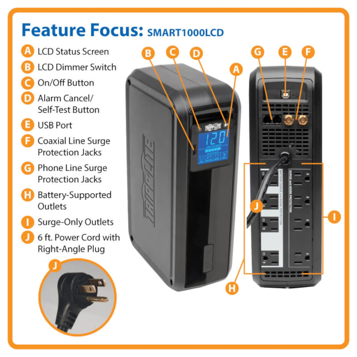 Tripp Lite 1000VA Smart UPS Battery Back Up, 500W Tower, 8 Outlets, LCD Display, AVR, USB, Tel / DSL / Coax Protection, 3 Year Warranty & $250,000 Insurance (SMART1000LCD) Black