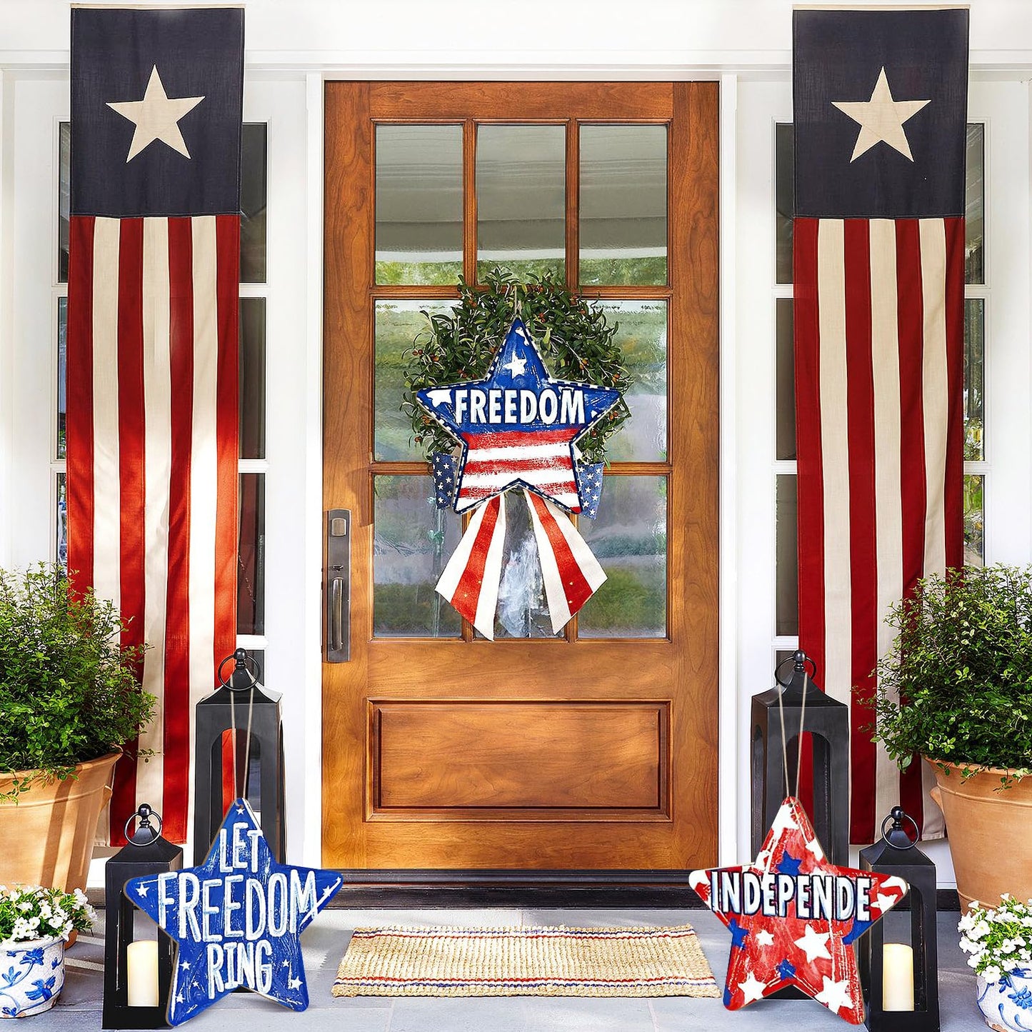 Large Size 12" Wooden Star Ornaments to Paint, Wooden DIY Blank Unfinished 4th of July Door Sign Wreath Door Hanging Sign Plaque Crafts Hanging Patriotic Day Independence Day Decorations 3PCS