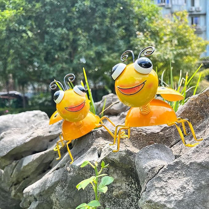 Metal Yard Art Garden Decor for Outside Cute Yellow Ladybugs Lawn Patio Ornaments Backyard Decorations Garden Gifts for Mom - Set of 2