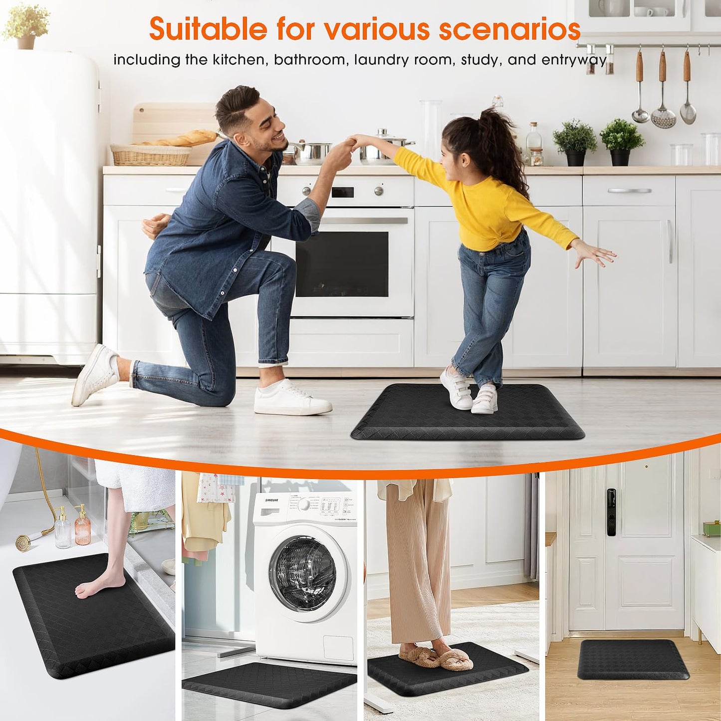 TranquilMoments 4/5 Inch Extra Thick Kitchen Mats for Floor,Non Slip Anti Fatigue Kitchen Rugs,Waterproof Stain Resistant Sink Mat,Cushioned Standing and Comfort Mats for Office (17"x24" Black)