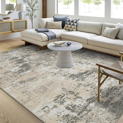 ROYHOME Modern Abstract Area Rug 9x12 Non Slip Non Shedding Rug Low Pile Stain Resistant for Bedroom Living Room,Grey Yellow