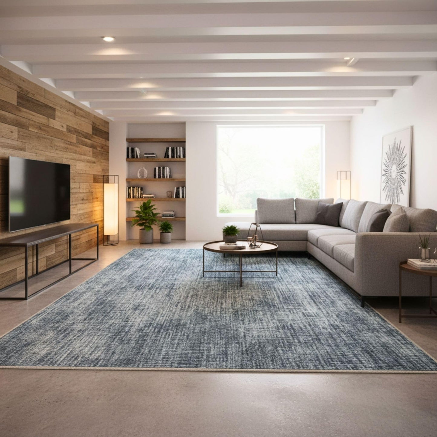 Ottomanson Area Rug 6' x 7'10" – Non-Slip Soft Rug, Easy to Clean Low Pile Carpet for Living Room, Bedroom, Dining Room or Apartment, Solid Greyish Blue