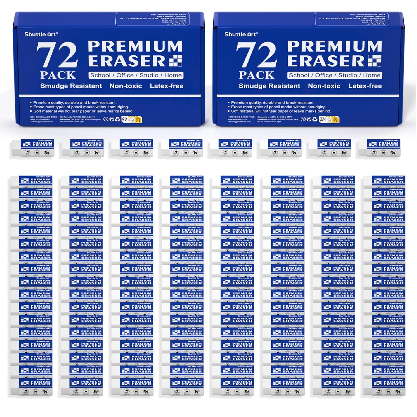 Erasers, Shuttle Art 144 Pack Premium Eraser Bulk, White Erasers Classroom Set for Kids Teachers as School and Office Supplies