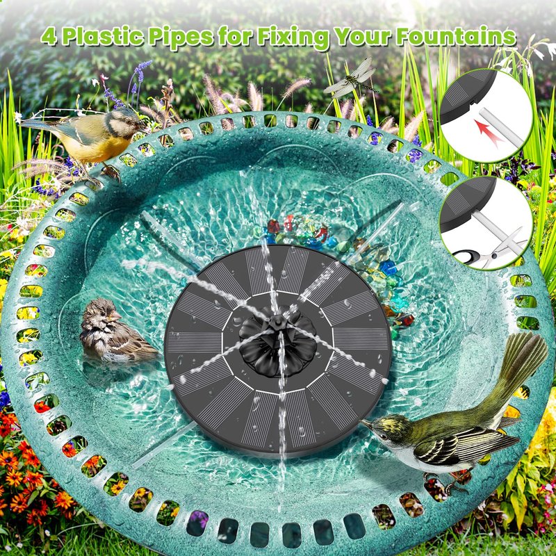 SZMP Solar Fountain 2026 Upgrade, Solar-Powered Bird Bath Fountain with 4 Fixed Rods & 7 Nozzles for Garden, Pond, Pool, and Patio – No Battery Required, Attracts Hummingbirds & Wildlife