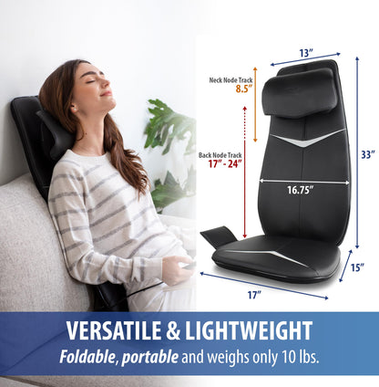 Zyllion Shiatsu Neck and Back Massager with Heat for Chair - 3D Electric Full Body Kneading Deep Tissue Massage Pad with Seat Cushion Vibration for Muscle Pain Relief, Black, ZMA-33