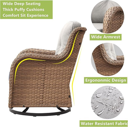 Rilyson Patio Furniture Swivel Chairs Set - 5 Piece Rattan Wicker Outdoor Sectional Conversation Sets with 2 Swivel Rocking Chairs,2 Ottomans and 1 Side Table for Porch Deck Garden(Yellow/Beige)