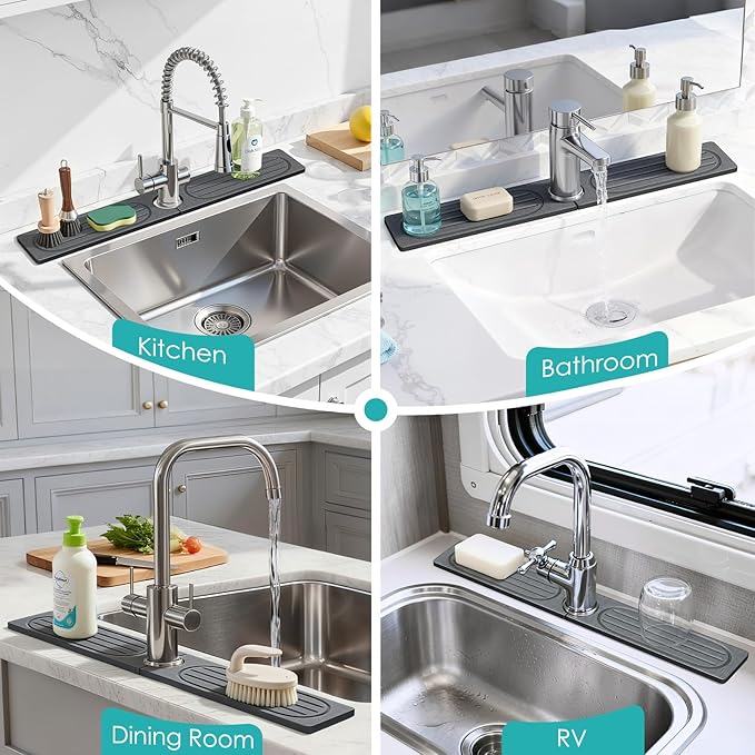 4Pcs Stone Faucet Mat for Kitchen Sink, Diatomite Quick Dry Water Absorbing